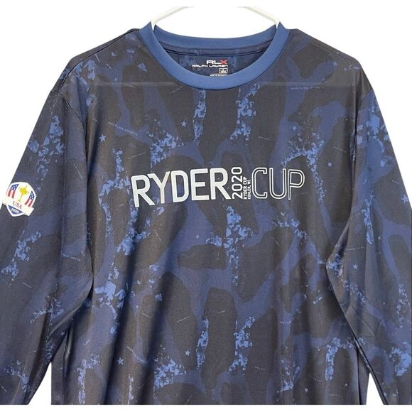 RLX RALPH LAUREN Men Long Sleeve Performance Shirt M Navy Ryder Cup Golfcore NEW - Picture 2 of 12